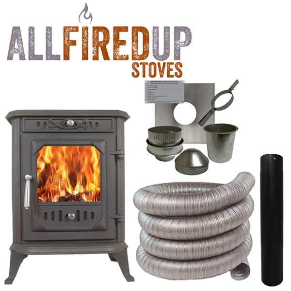 6kW Cast Iron Wood Burning Multi Fuel Stove + Complete Flexible Flue Lining Kit eBay